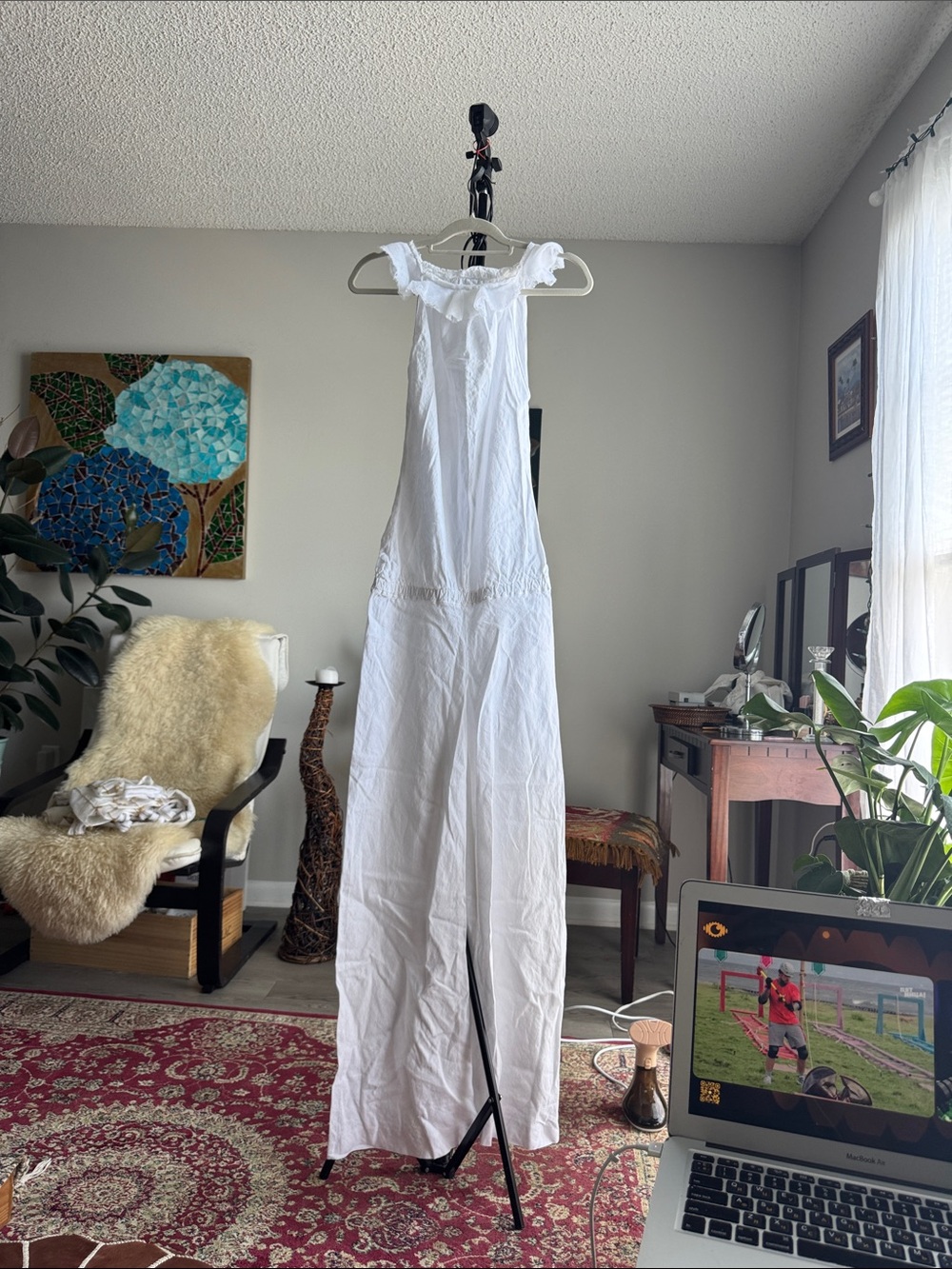 Albar & Niveo 100% Linen White Wide Leg Jumpsuit Size S Boho Coastal Resort - Picture 2 of 12